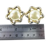 REJA Vintage Gold Tone Faux Pearl Clip Earrings 1.25” Sculptural Mid Century – Rare collectible vintage item 