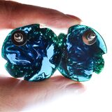 Blue Moon Bakelite & Faux Pearls Pierced Earrings Marbled Swirls Translucent Green – Rare collectible vintage item 