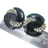 Blue Moon Bakelite & Faux Pearls Pierced Earrings Marbled Swirls Translucent Green – Rare collectible vintage item 