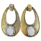 Vintage Wells Sterling  Earrings Textured Vermeil Australian Opal Oval Drop – Collectible vintage designer item