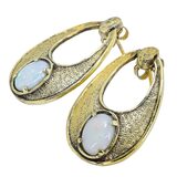 Vintage Wells Sterling  Earrings Textured Vermeil Australian Opal Oval Drop – Collectible vintage designer item