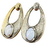 Vintage Wells Sterling  Earrings Textured Vermeil Australian Opal Oval Drop – Collectible vintage designer item