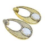 Vintage Wells Sterling  Earrings Textured Vermeil Australian Opal Oval Drop – Collectible vintage designer item