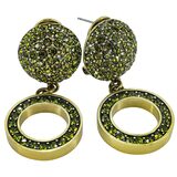 Heidi Daus Peridot Green Olivine Crystal Pave Geometric Earrings Dome And Circle Drop – Collectible designer item - retired