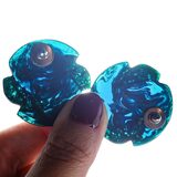 Blue Moon Bakelite & Seed Pearls Large Pierced Earrings Marbled Swirls Translucent Spinach Green – Rare collectible vintage item 