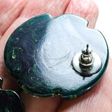 Blue Moon Bakelite & Seed Pearls Large Pierced Earrings Marbled Swirls Translucent Spinach Green – Rare collectible vintage item 