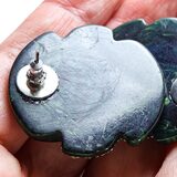 Blue Moon Bakelite & Seed Pearls Large Pierced Earrings Marbled Swirls Translucent Spinach Green – Rare collectible vintage item 