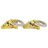 KJL Lion Rhinestone Door Knocker Green Eyes Clip On Earrings – Collectible vintage designer item
