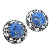 Relios Lapis Lazuli In Sterling Silver Earrings - Round Studs - Floral Scroll Border – Collectible vintage item