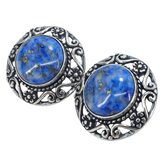 Relios Lapis Lazuli In Sterling Silver Earrings - Round Studs - Floral Scroll Border – Collectible vintage item