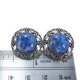 Relios Lapis Lazuli In Sterling Silver Earrings - Round Studs - Floral Scroll Border – Collectible vintage item
