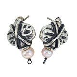 Artisan Brutalist Modernist Sterling Silver Pearl Earrings 10.3g Unmarked Tested – Studio made / small batch item  - Estate find