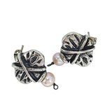 Artisan Brutalist Modernist Sterling Silver Pearl Earrings 10.3g Unmarked Tested – Studio made / small batch item  - Estate find
