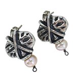 Artisan Brutalist Modernist Sterling Silver Pearl Earrings 10.3g Unmarked Tested – Studio made / small batch item  - Estate find