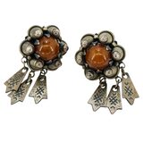 Vintage Norwegian Bunad Solje Silver Earrings With Amber And Lauv Dangles – Rare collectible vintage item 