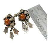 Vintage Norwegian Bunad Solje Silver Earrings With Amber And Lauv Dangles – Rare collectible vintage item 