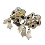 Vintage Norwegian Bunad Solje Silver Earrings With Amber And Lauv Dangles – Rare collectible vintage item 
