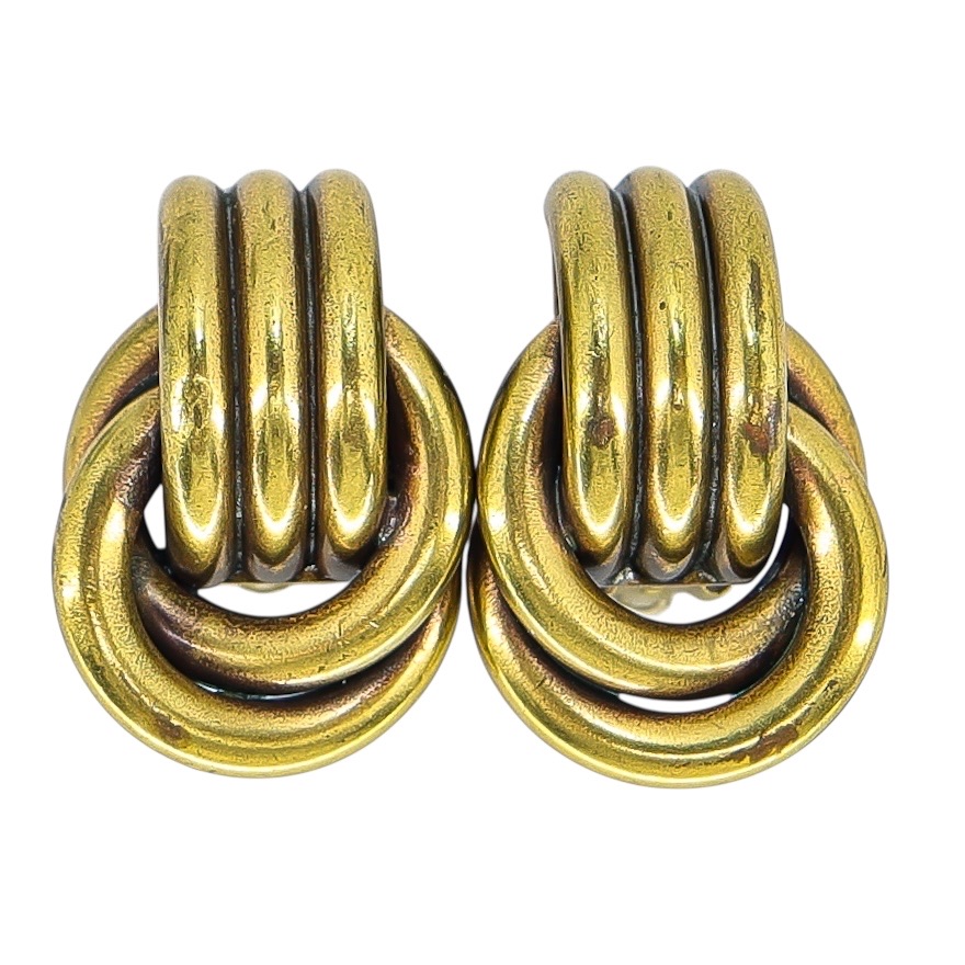 Mission Bell SF Modernist Solid Brass Clip On Earrings