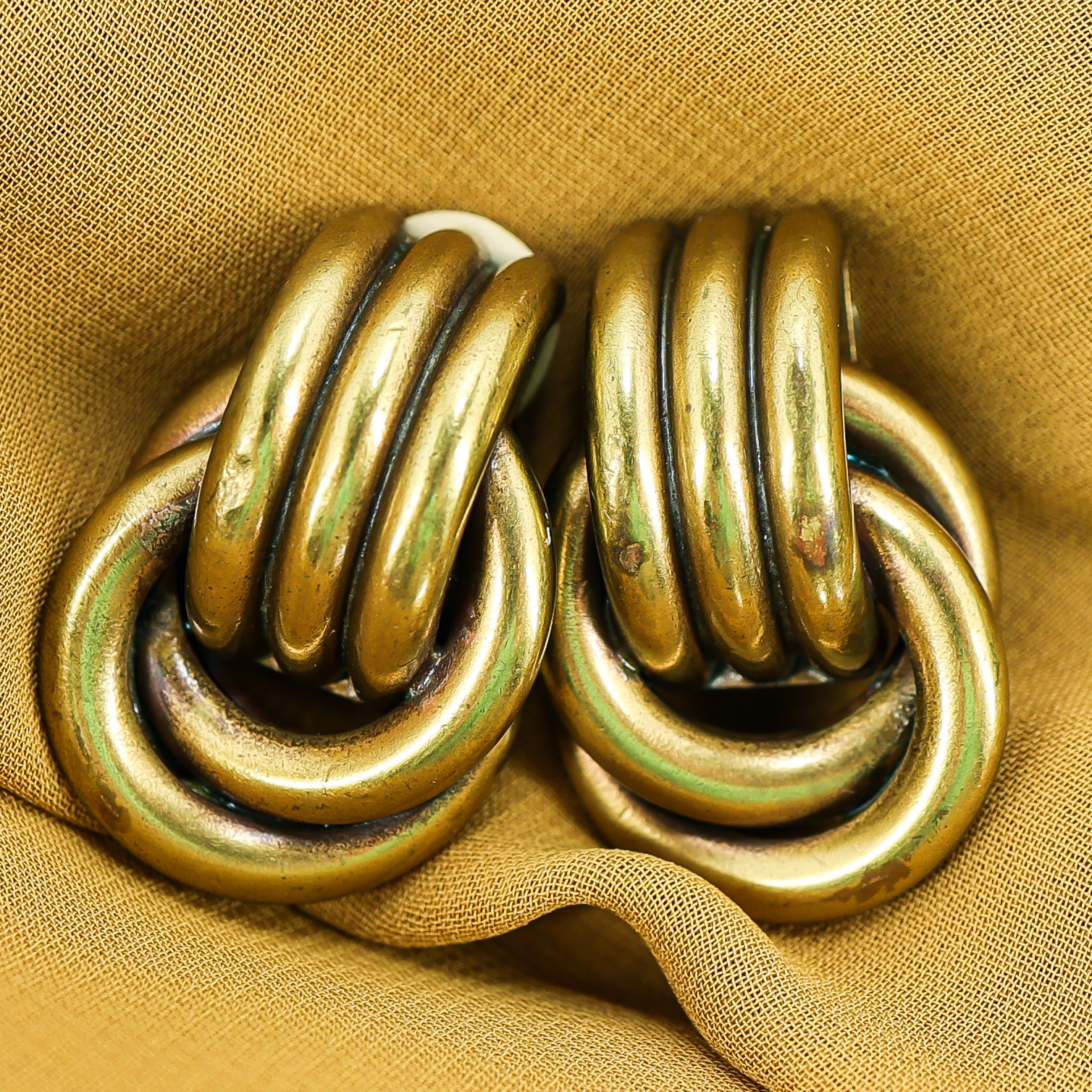 Mission Bell SF Modernist Solid Brass Clip On Earrings image 2
