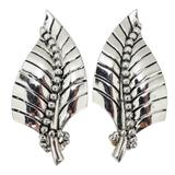 Vintage Whiting & Davis Clip-On Earrings Silver Tone Leaf Shape Large 2" – Collectible vintage designer item