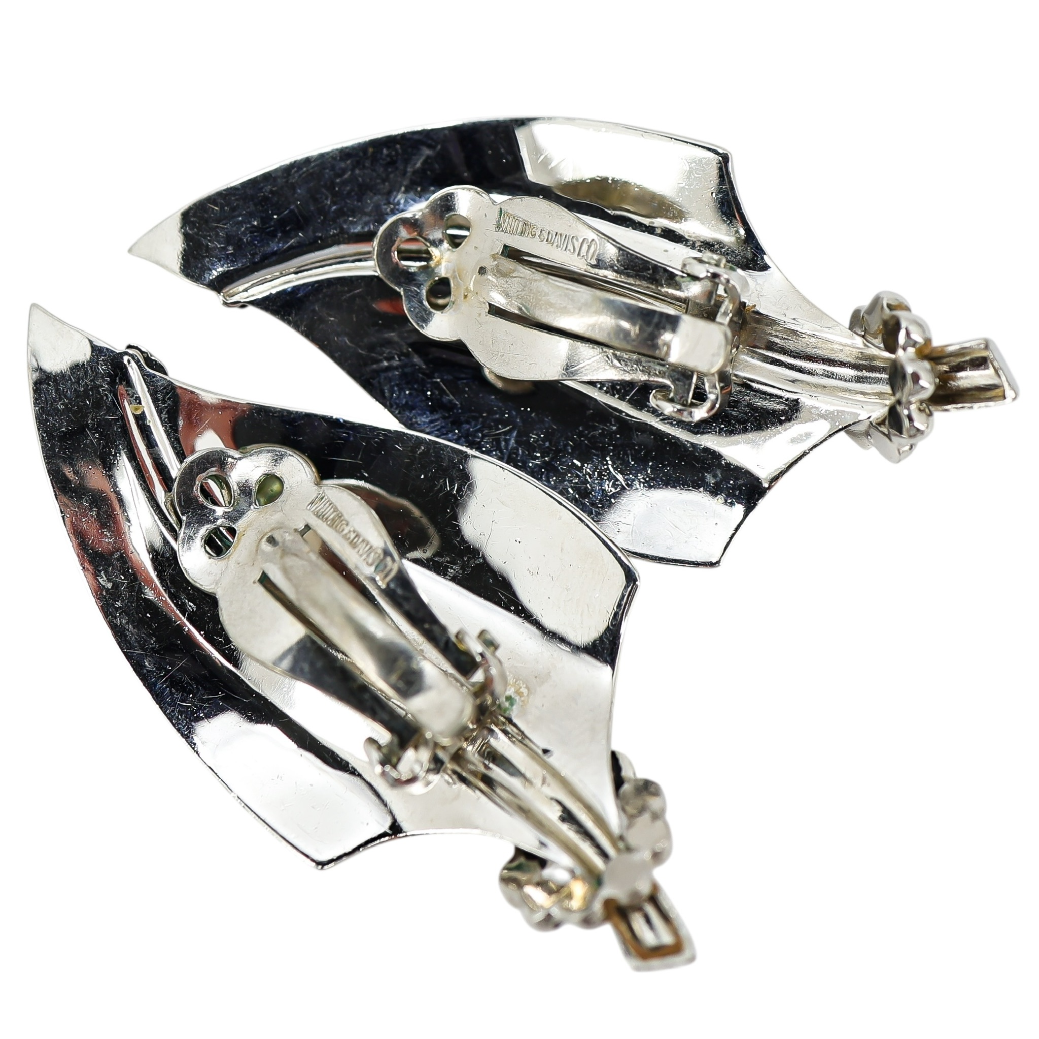 Vintage Whiting & Davis 2” Sculptural Silver-Tone Leaf Clip-On Earrings image 3