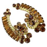Juliana D&E Rhinestone Crescent Clip Earrings Topaz Light Green 5290 Style 2" – Collectible vintage designer item
