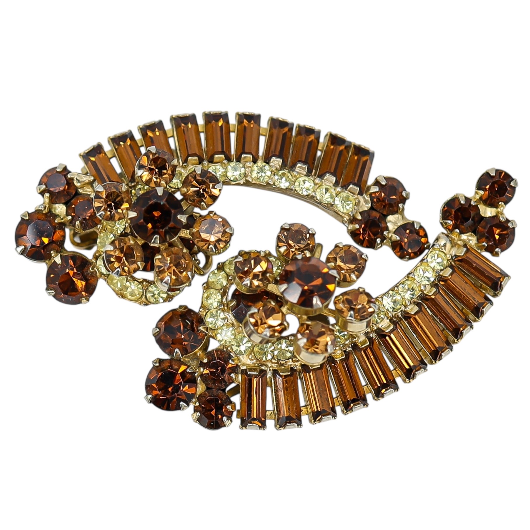 Juliana D&E 2” Topaz & Light Green Rhinestone Crescent Clip Earrings Vintage 5290 Style image 5