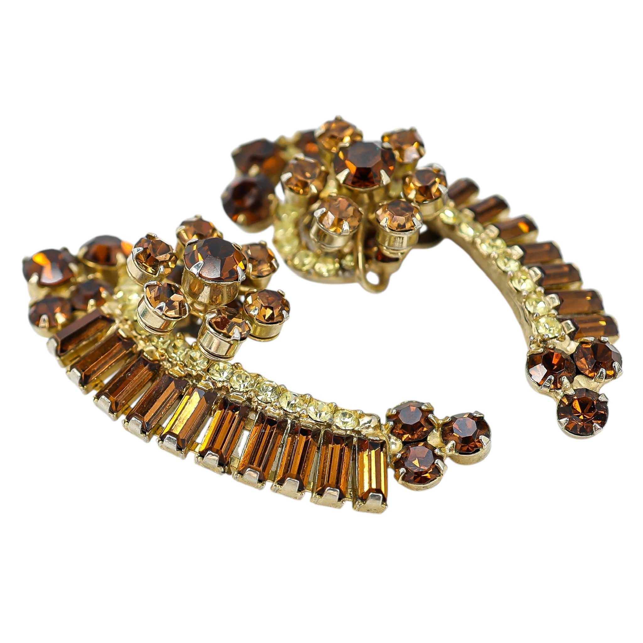 Juliana D&E 2” Topaz & Light Green Rhinestone Crescent Clip Earrings Vintage 5290 Style image 6