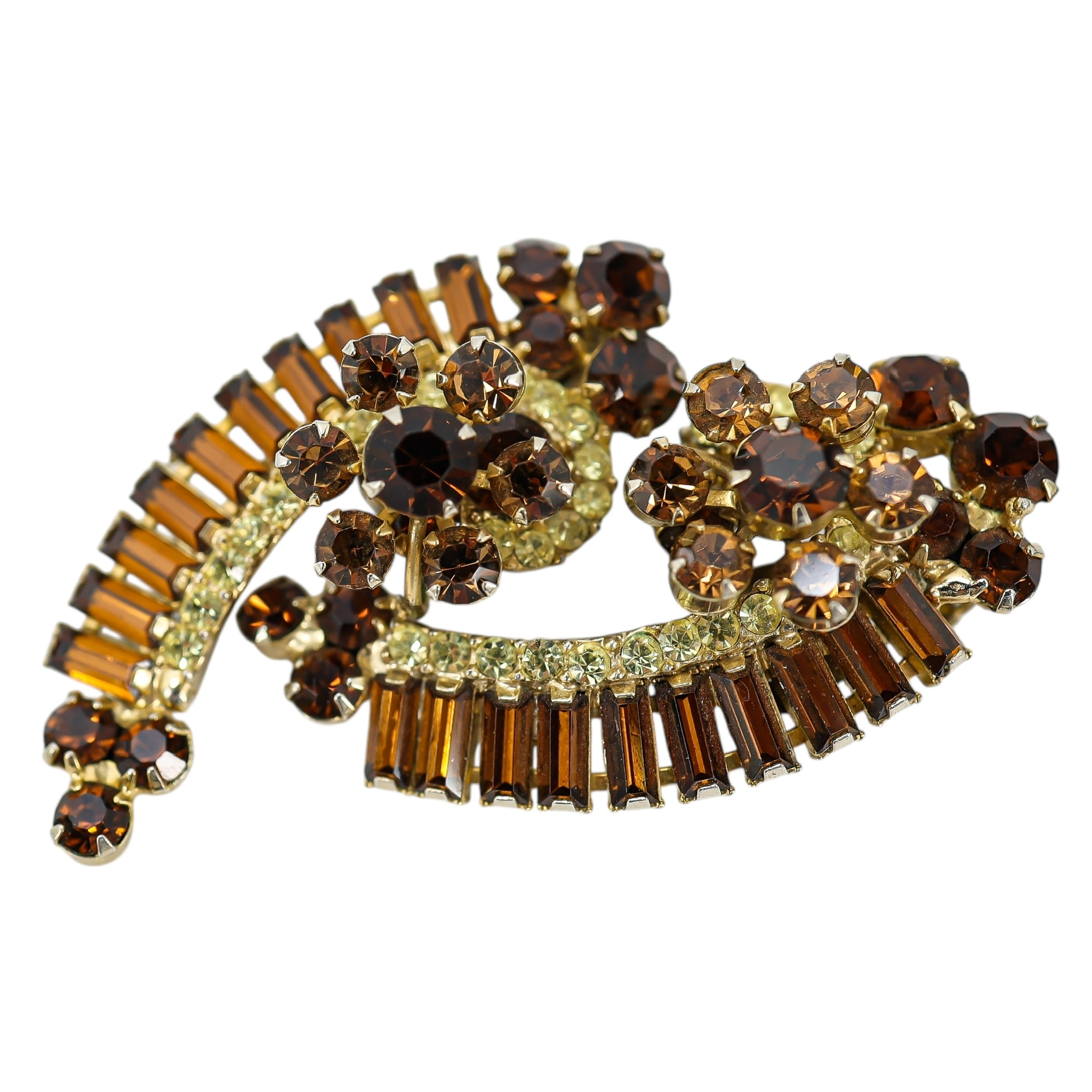 Juliana D&E 2” Topaz & Light Green Rhinestone Crescent Clip Earrings Vintage 5290 Style image 7