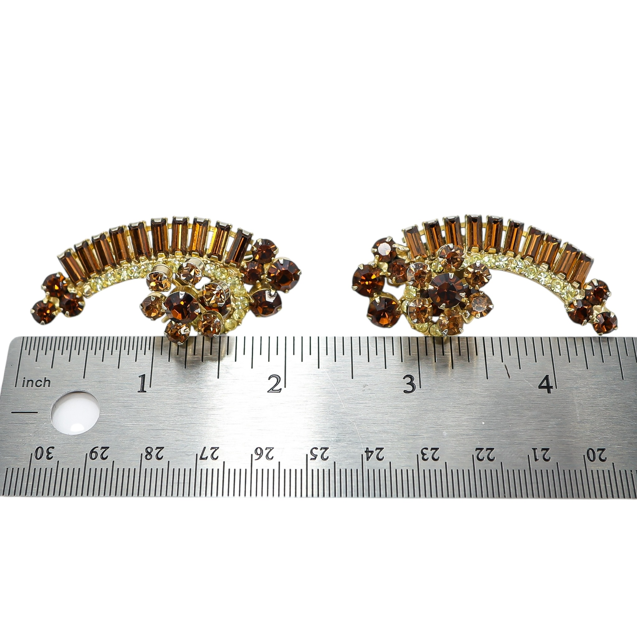 Juliana D&E 2” Topaz & Light Green Rhinestone Crescent Clip Earrings Vintage 5290 Style image 8