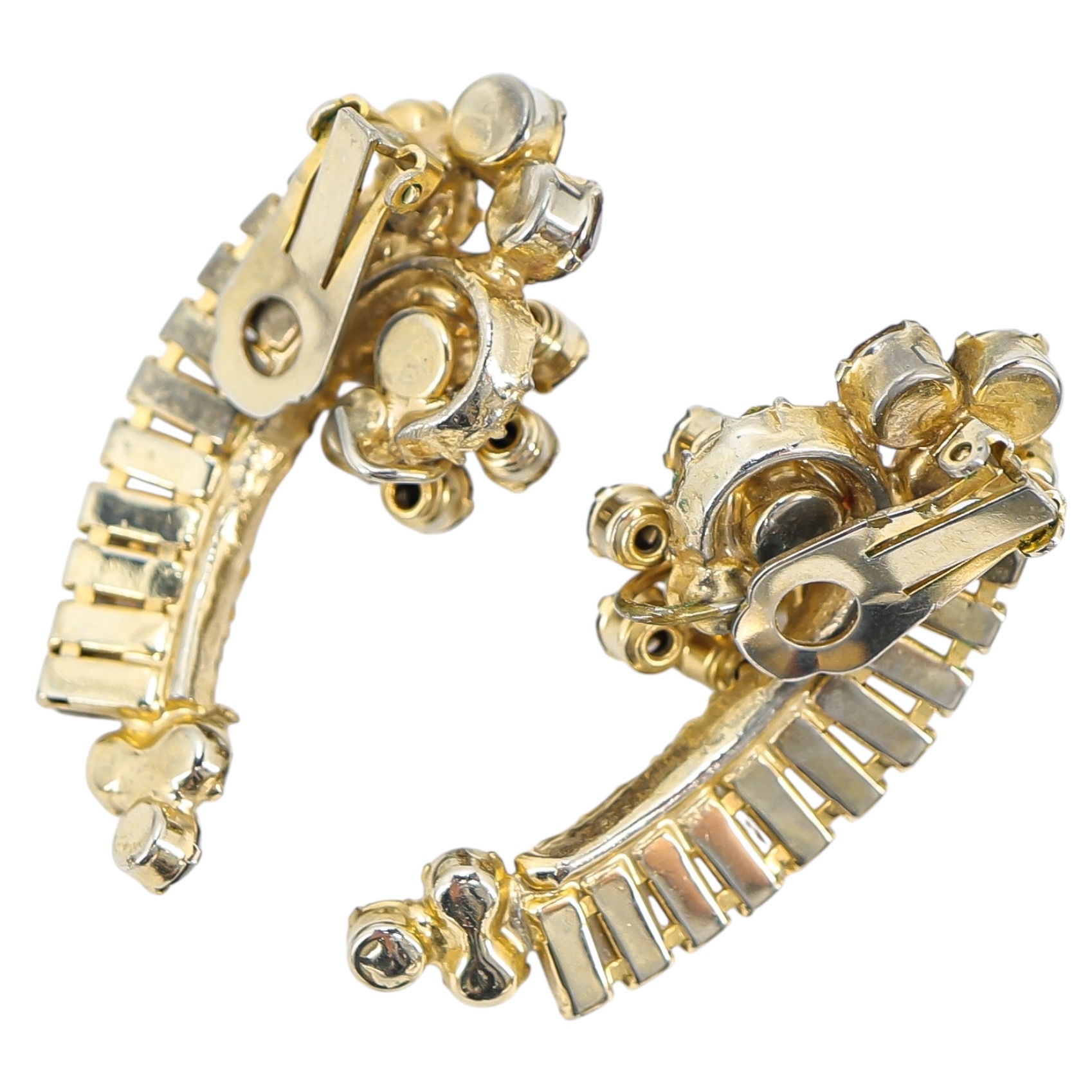 Juliana D&E 2” Topaz & Light Green Rhinestone Crescent Clip Earrings Vintage 5290 Style image 9