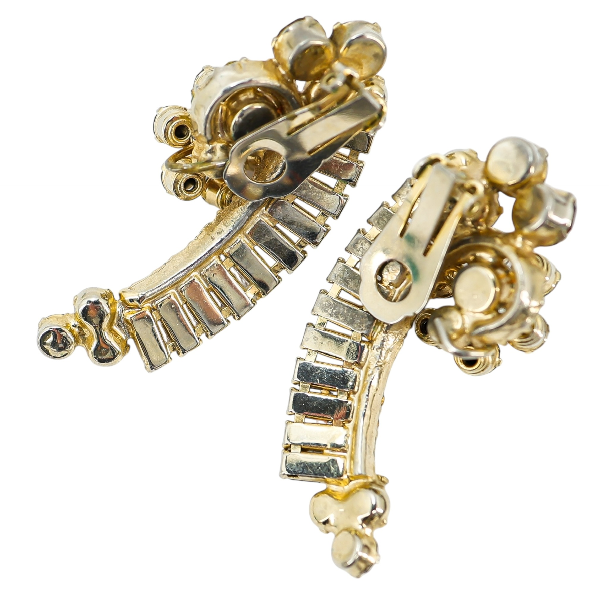 Juliana D&E 2” Topaz & Light Green Rhinestone Crescent Clip Earrings Vintage 5290 Style image 10