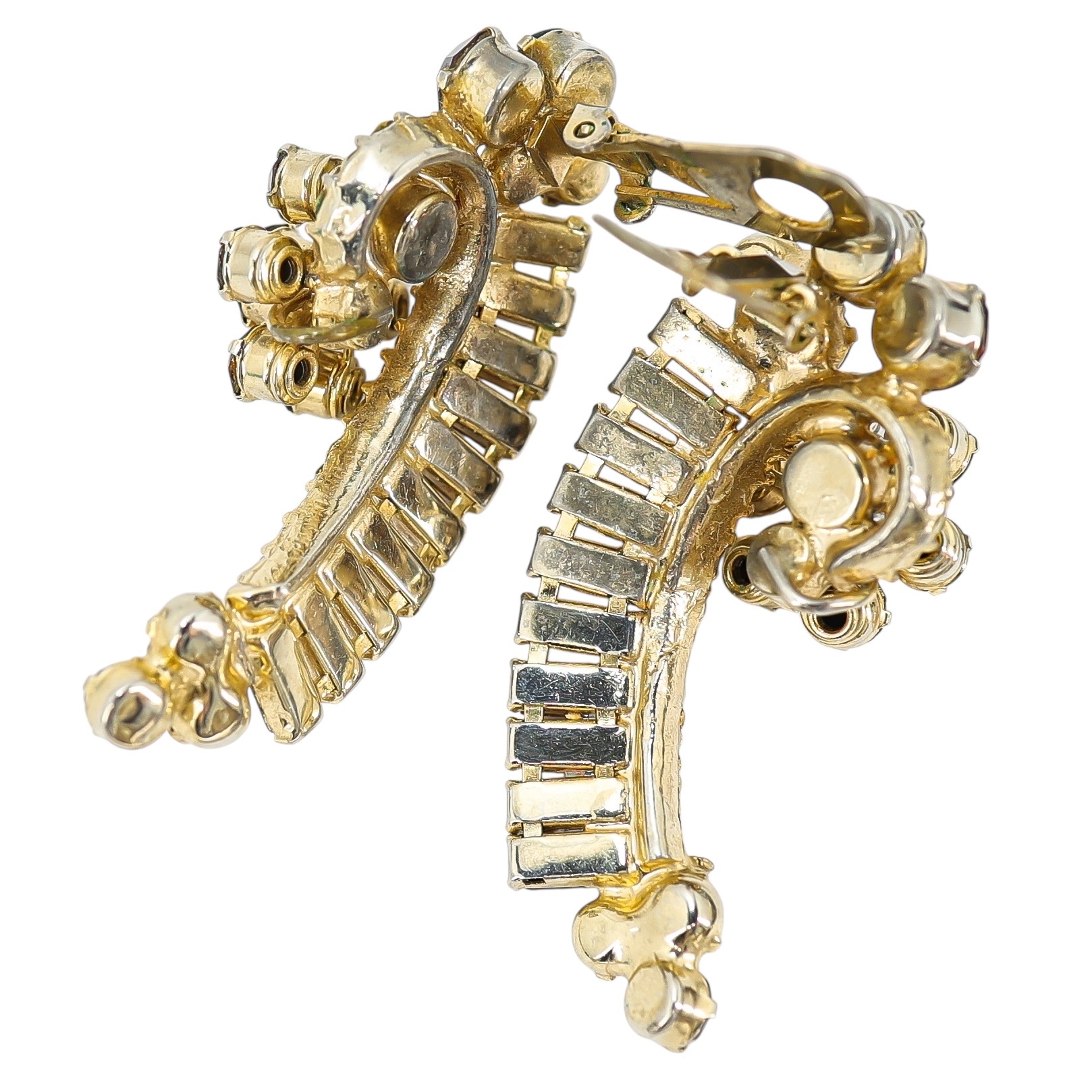 Juliana D&E 2” Topaz & Light Green Rhinestone Crescent Clip Earrings Vintage 5290 Style image 11