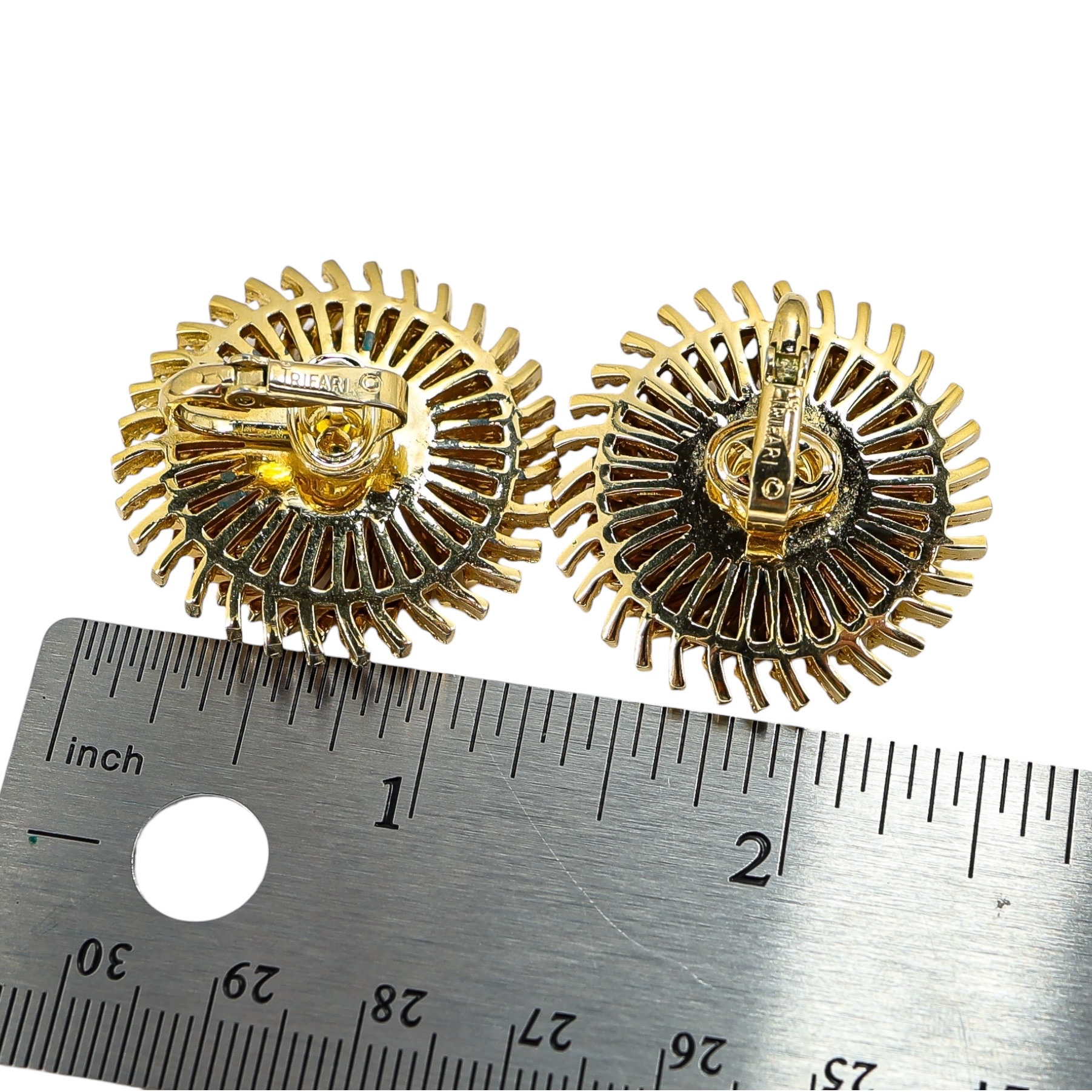 Crown Trifari Modernist Pinwheel Clip On Earrings In Gold Tone image 7