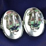 Whiting & Davis Mother Of Pearl Oval Clip Earrings In Ornate Silver Tone Setting – Collectible vintage designer item