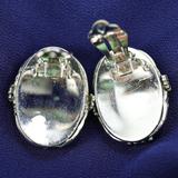 Whiting & Davis Mother Of Pearl Oval Clip Earrings In Ornate Silver Tone Setting – Collectible vintage designer item
