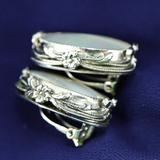 Whiting & Davis Mother Of Pearl Oval Clip Earrings In Ornate Silver Tone Setting – Collectible vintage designer item