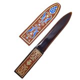 Vintage MCM Letter Opener Faux Dagger Celluloid Acetate w Tooled Leather Sheath – Rare collectible vintage item 