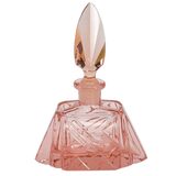 Vintage Art Deco Depression Glass Pink Perfume Bottle Geometric Cut Stopper – Rare collectible vintage item 