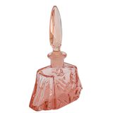 Vintage Art Deco Depression Glass Pink Perfume Bottle Geometric Cut Stopper – Rare collectible vintage item 