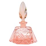 Vintage Art Deco Depression Glass Pink Perfume Bottle Geometric Cut Stopper – Rare collectible vintage item 