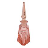 Vintage Art Deco Depression Glass Pink Perfume Bottle Geometric Cut Stopper – Rare collectible vintage item 