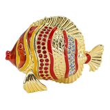 Signed Jere Gold And Red Cloisonne & Rhinestones Fish Trinket Box Keepsake – Rare collectible vintage item 