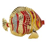 Signed Jere Gold And Red Cloisonne & Rhinestones Fish Trinket Box Keepsake – Rare collectible vintage item 
