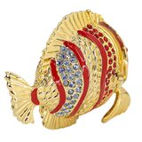 Signed Jere Gold And Red Cloisonne & Rhinestones Fish Trinket Box Keepsake – Rare collectible vintage item 