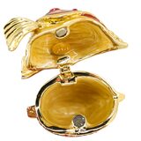 Signed Jere Gold And Red Cloisonne & Rhinestones Fish Trinket Box Keepsake – Rare collectible vintage item 
