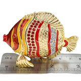 Signed Jere Gold And Red Cloisonne & Rhinestones Fish Trinket Box Keepsake – Rare collectible vintage item 