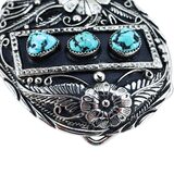 Vintage 1980s SSI Handcrafted USA Southwestern Turquoise Belt Buckle 3.5” Western – Rare Vintage Item