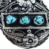 Vintage 1980s SSI Handcrafted USA Southwestern Turquoise Belt Buckle 3.5” Western – Rare Vintage Item