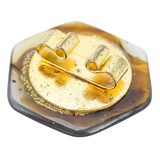 Vintage Agate Bolo Tie Slide Caramel Brown Banded Stone 1.25” Hexagon – Collectible vintage item